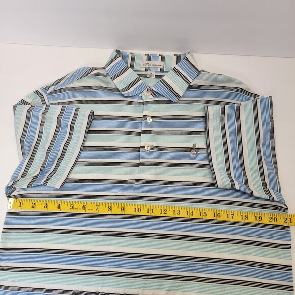 Peter Millar Mens Sailing Blue Stripe Cotton Lisle Short Sleeve Golf Polo M - Picture 8 of 13